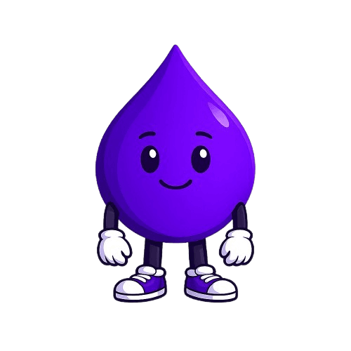 Inklings mascot, a friendly purple ink droplet